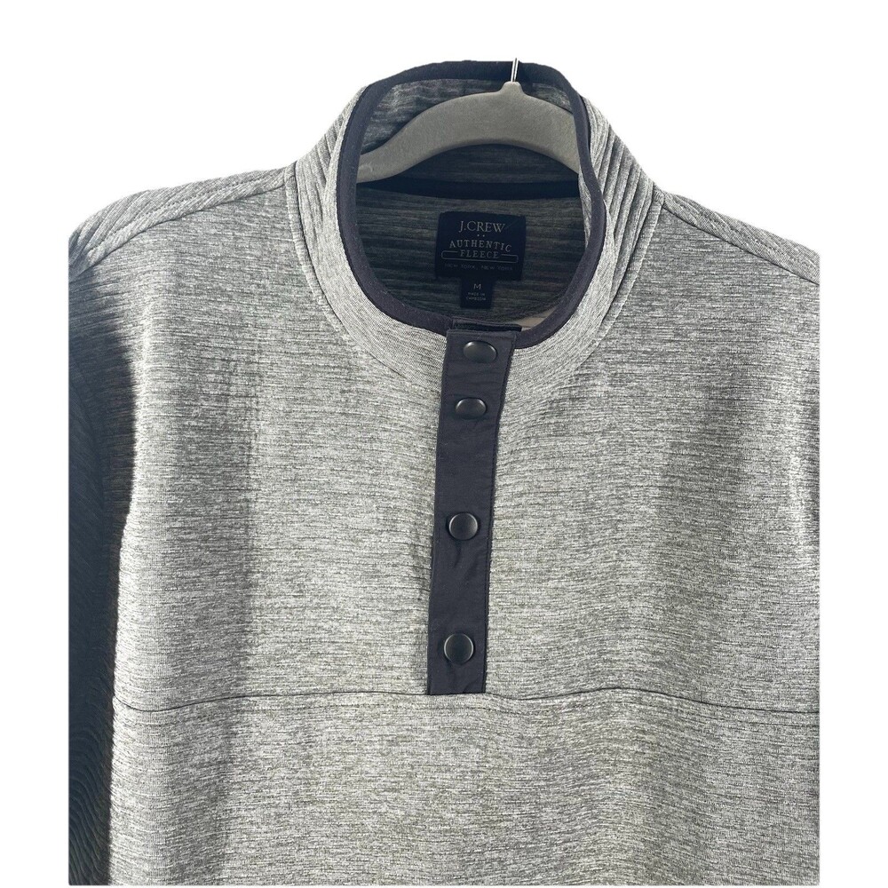 J.Crew Men’s Authentic Fleece Pullover Medium Gray Snap Mock Neck Long Sleeve - Picture 3 of 11